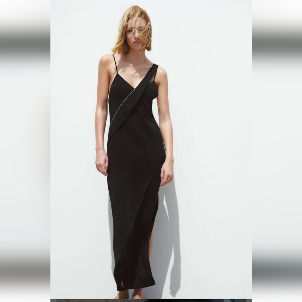 Midi black dress v neckline brand new Zara brand